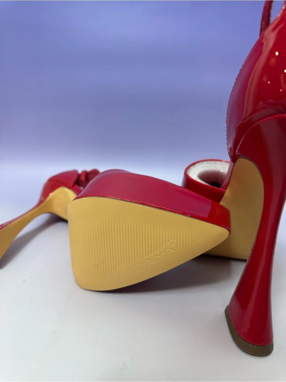 Liliana Red Patent Platform Heels with Gold Accent Flared Heel